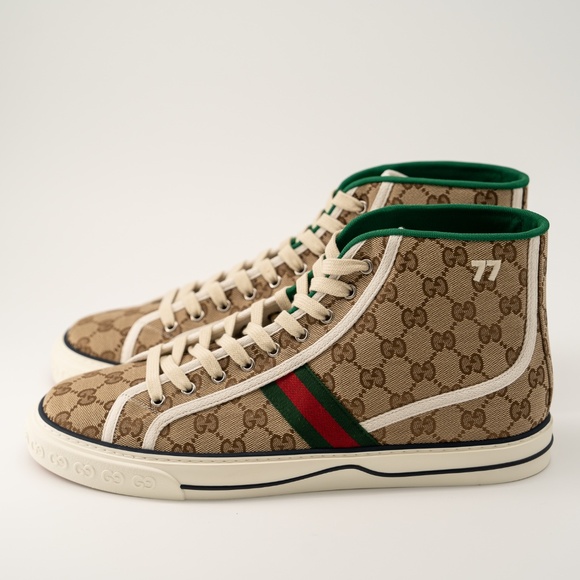 size 10.5G 11 US Gucci GG Canvas Tennis 1977 Beige Hight Top - Picture 4 of 14